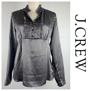 J,Crew Silver/Gray and Black Polka Dot Silk Dress Shirt, Size 6